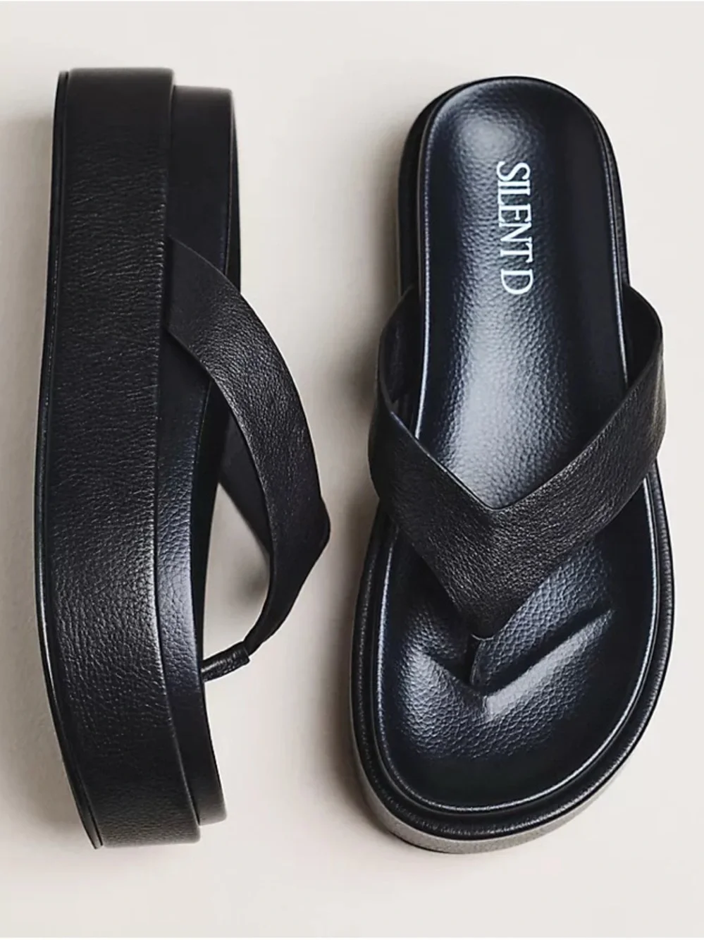 Silent D. Black Platform Thong Sandals — Elevated Slip-On Style